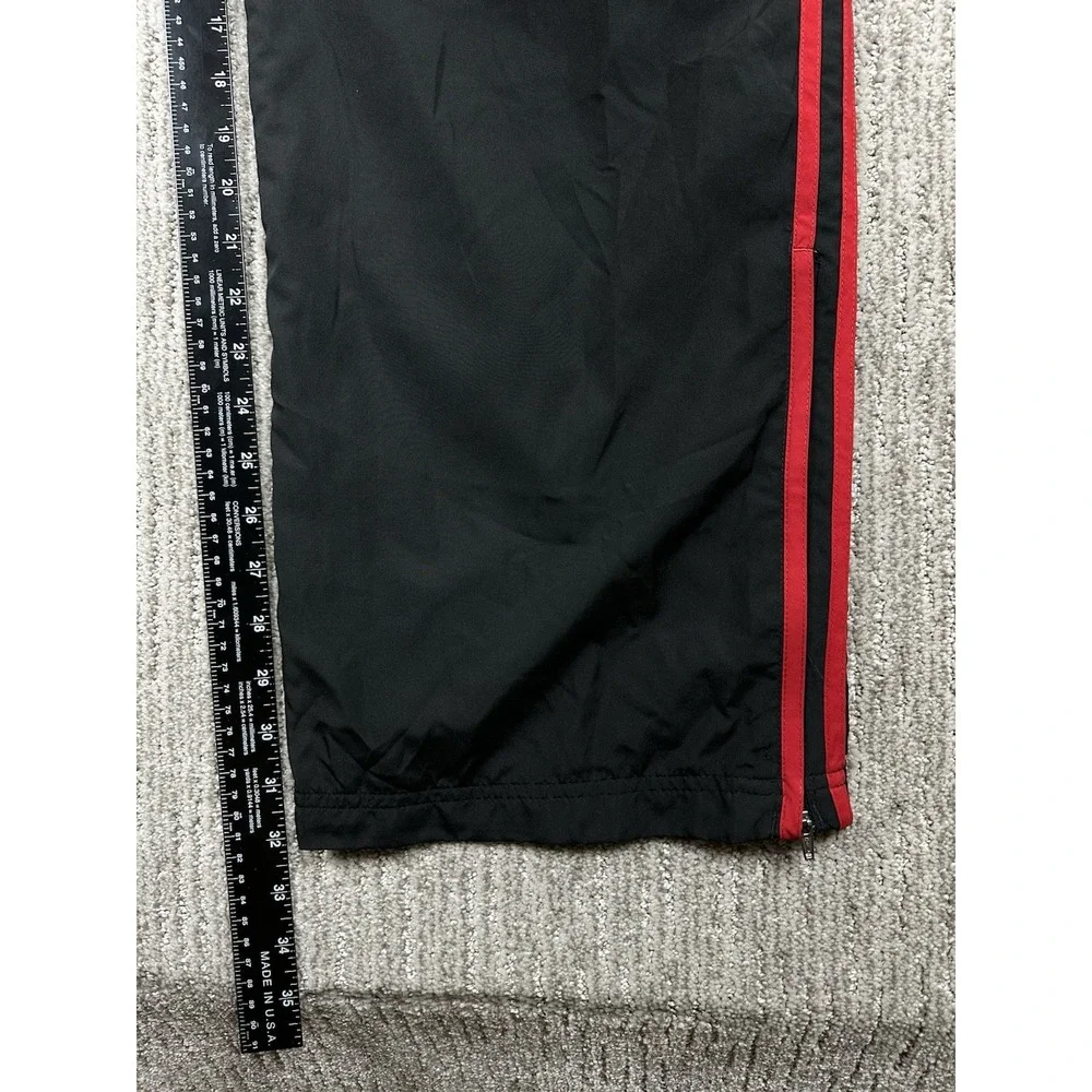 Adidas Black Track Pants Red Stripe Mens Sz L Baggy Mesh Lined Y2K Ankle Zip